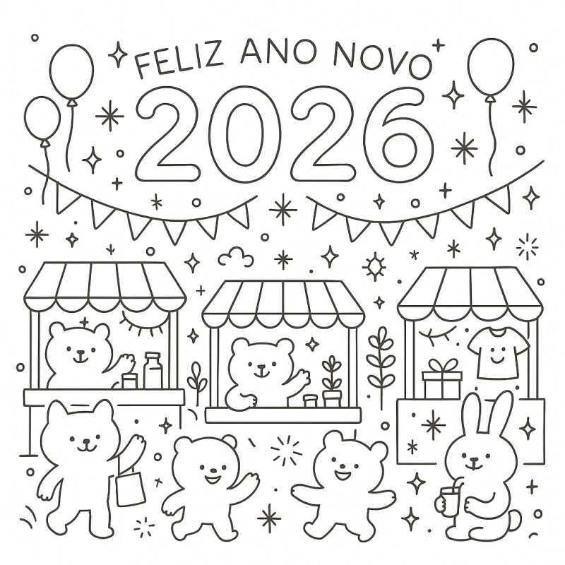 Desenho de Feliz Ano Novo 2026 para imprimir