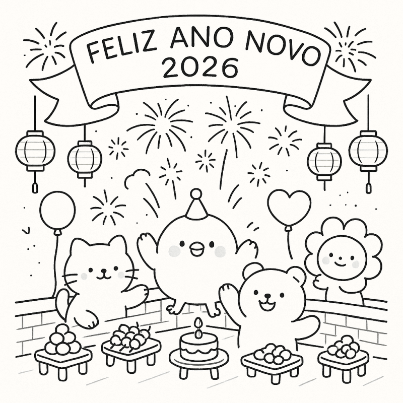 Desenho de Feliz Ano Novo 2026 para imprimir