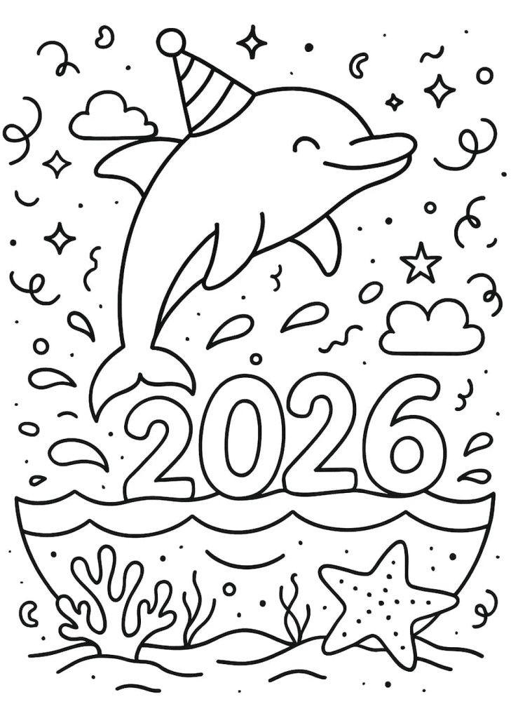 Desenho de Feliz Ano Novo 2026 para imprimir