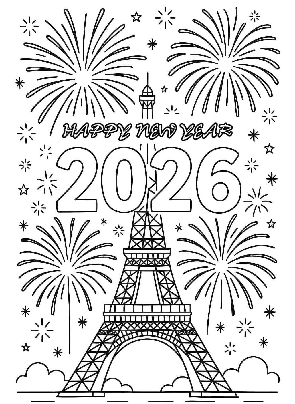 Desenho de Feliz Ano Novo 2026 para imprimir