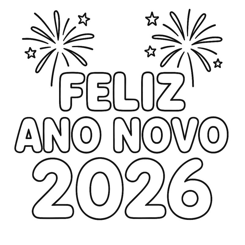 Desenho de Feliz Ano Novo 2026 para imprimir