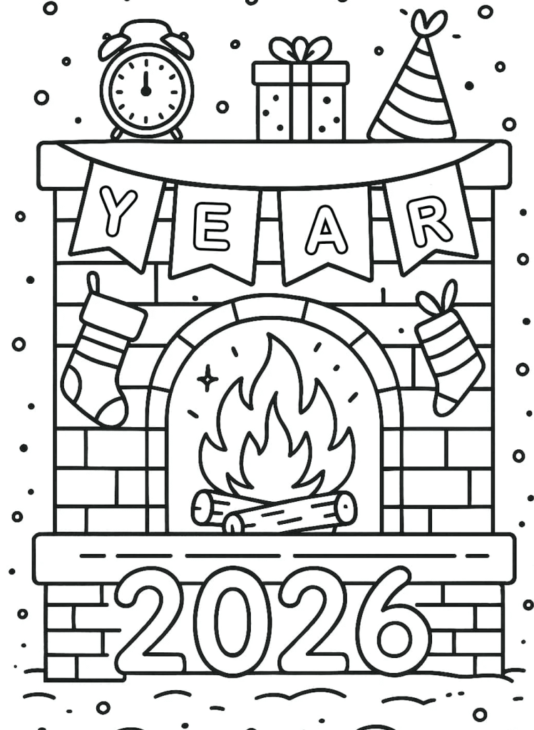 Desenho de Feliz Ano Novo 2026 para imprimir