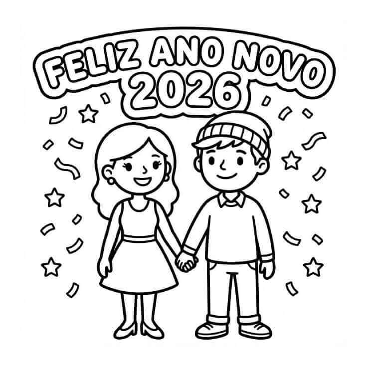 Desenho de Feliz Ano Novo 2026 para imprimir