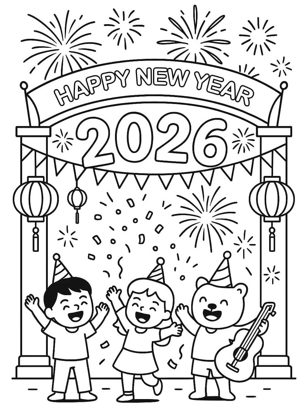 Desenho de Feliz Ano Novo 2026 para imprimir