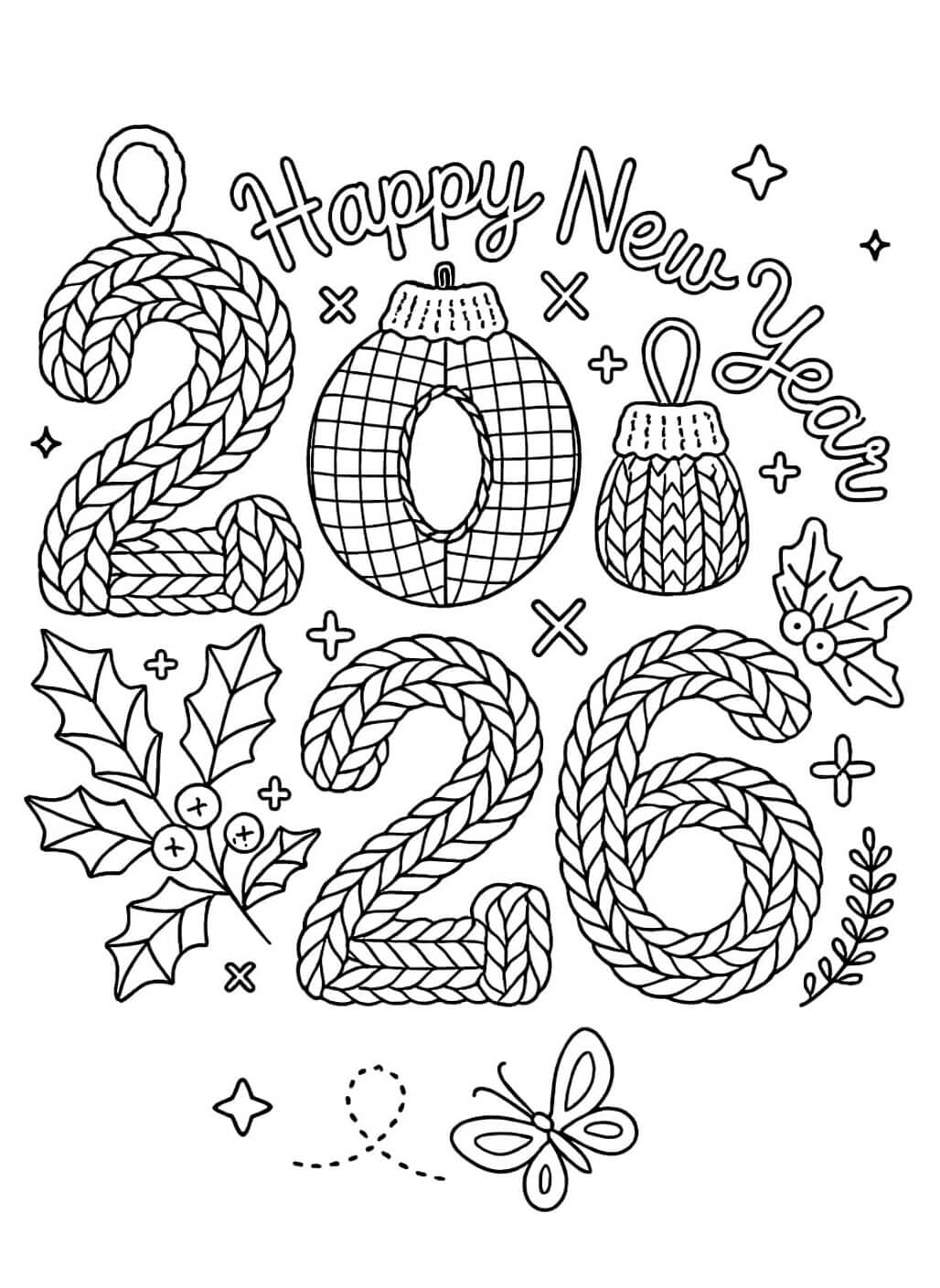 Desenho de Feliz Ano Novo 2026 para imprimir