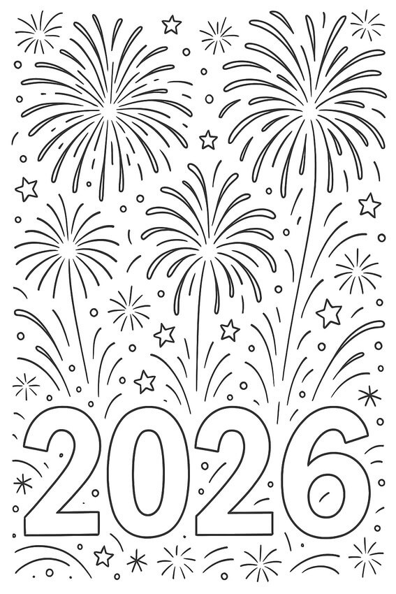 Desenho de Feliz Ano Novo 2026 para imprimir