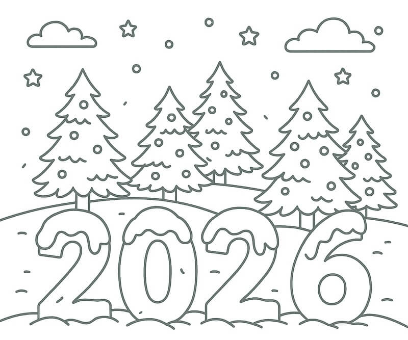 Desenho de Feliz Ano Novo 2026 para imprimir