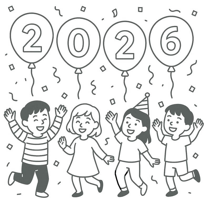 Desenho de Feliz Ano Novo 2026 para imprimir