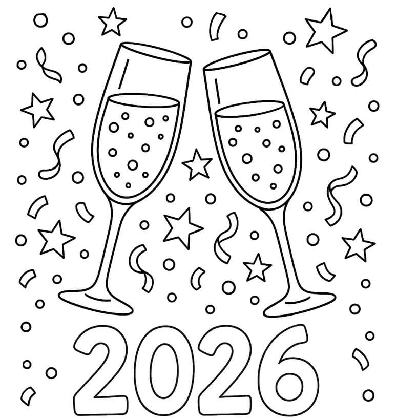 Desenho de Feliz Ano Novo 2026 para imprimir