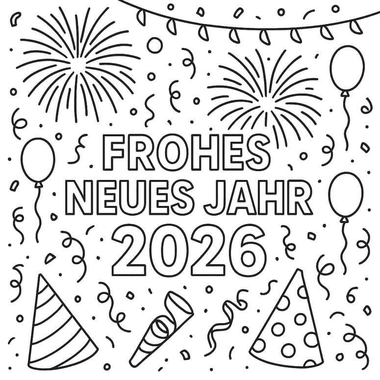 Desenho de Feliz Ano Novo 2026 para imprimir