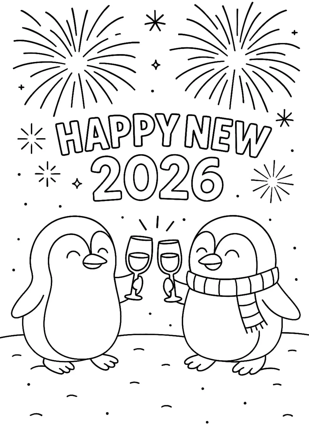 Desenho de Feliz Ano Novo 2026 para imprimir
