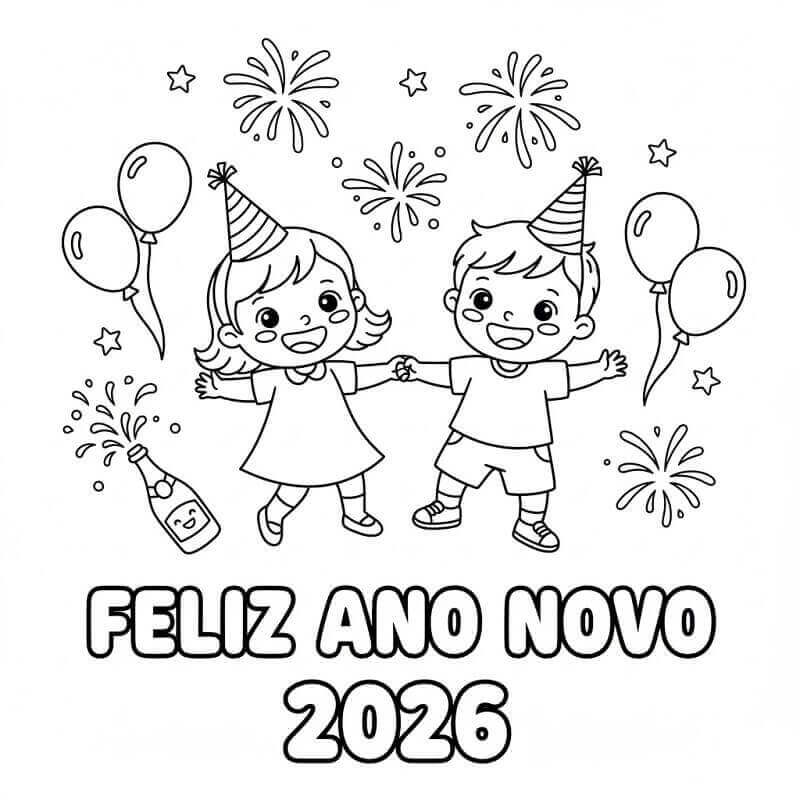 Desenho de Feliz Ano Novo 2026 para imprimir