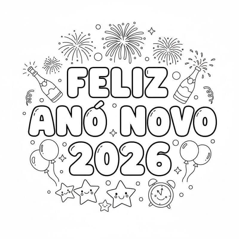 Desenho de Feliz Ano Novo 2026 para imprimir