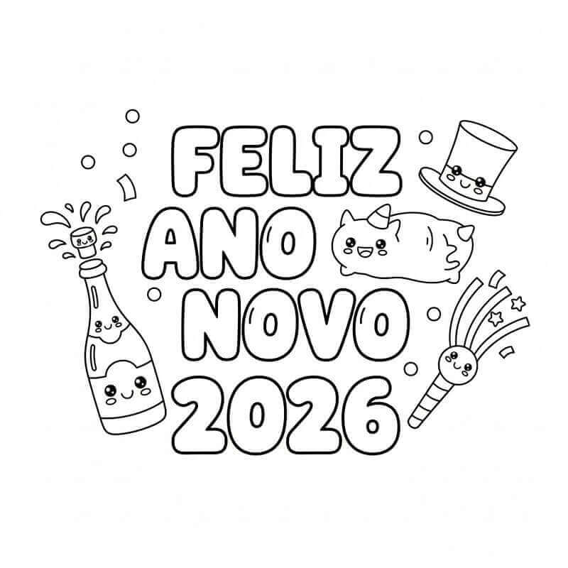 Desenho de Feliz Ano Novo 2026 para imprimir
