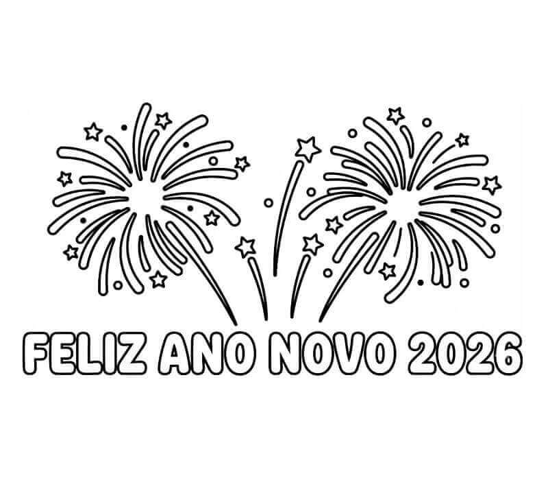 Desenho de Feliz Ano Novo 2026 para imprimir