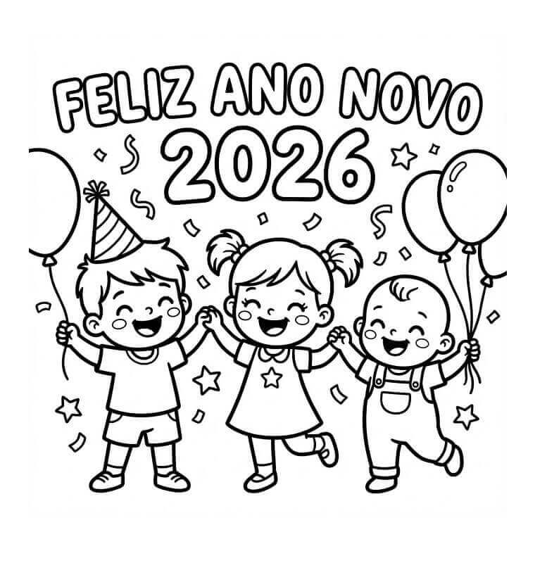 Desenho de Feliz Ano Novo 2026 para imprimir