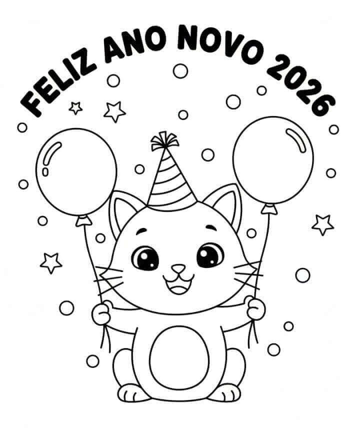 Desenho de Feliz Ano Novo 2026 para imprimir