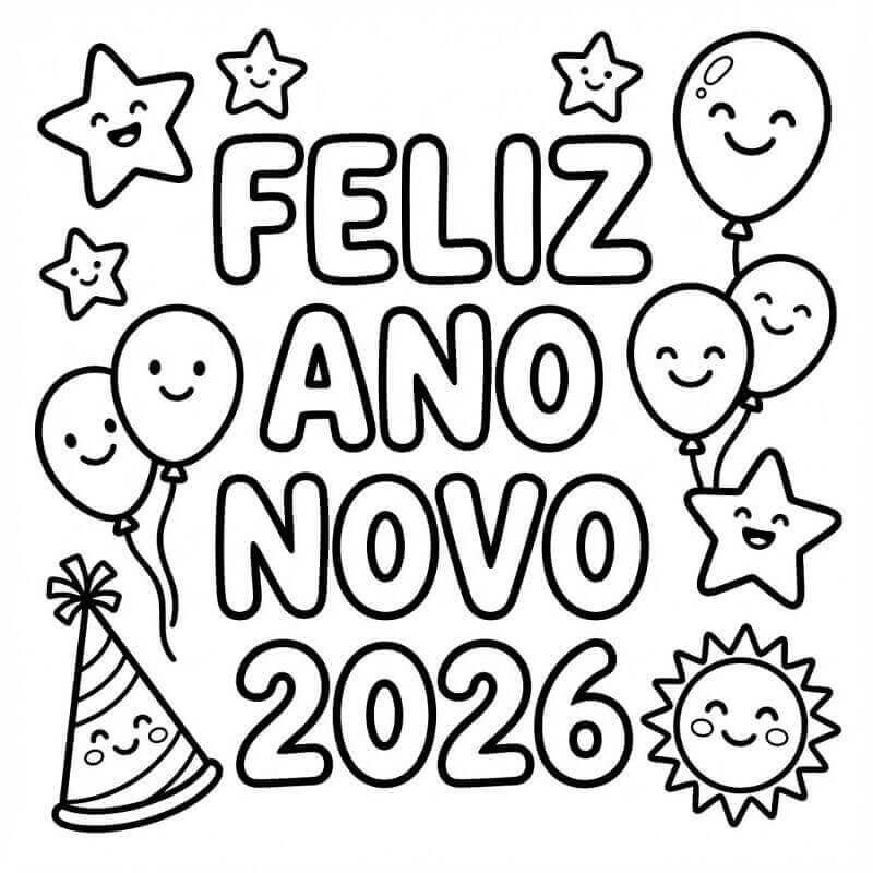 Desenho de Feliz Ano Novo 2026 para imprimir