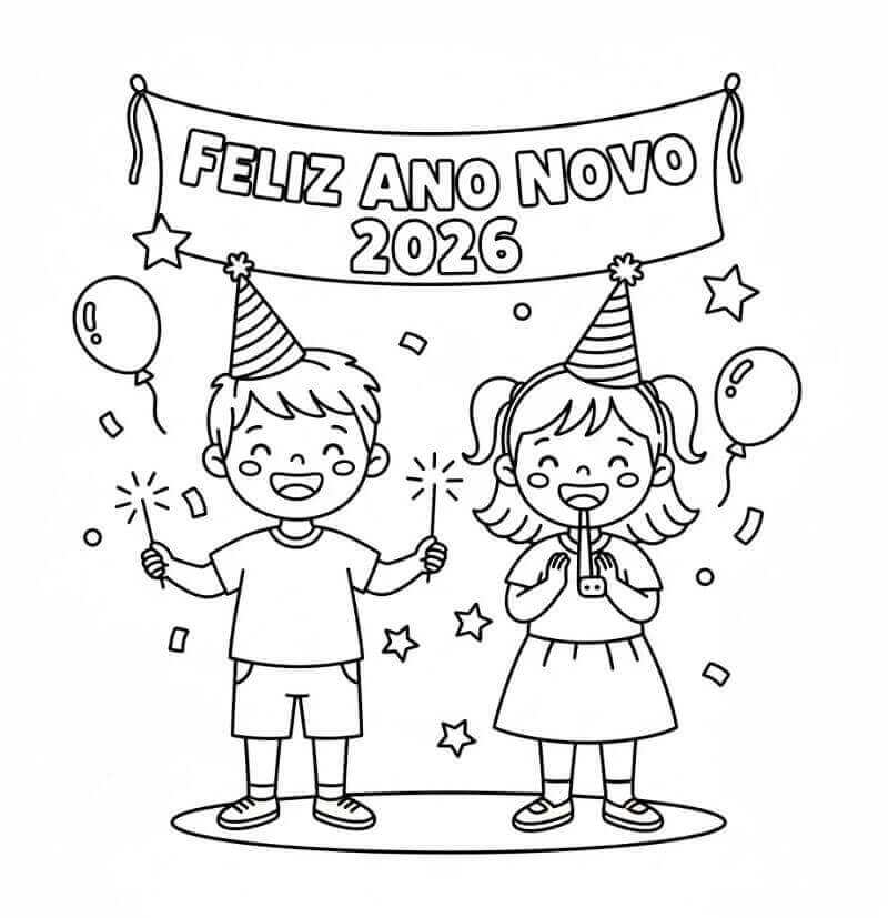Desenho de Feliz Ano Novo 2026 para imprimir