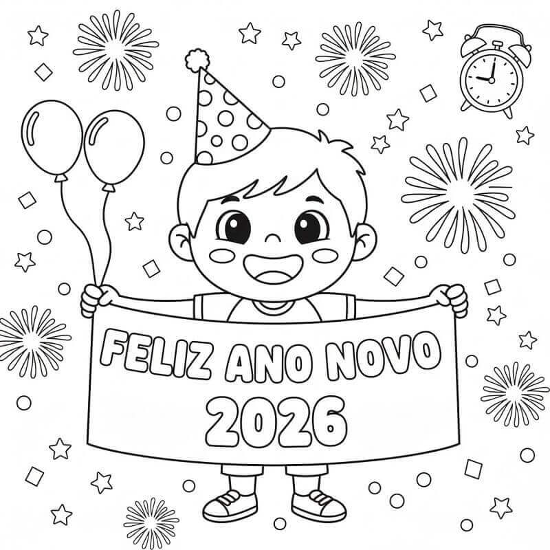 Desenho de Feliz Ano Novo 2026 para imprimir