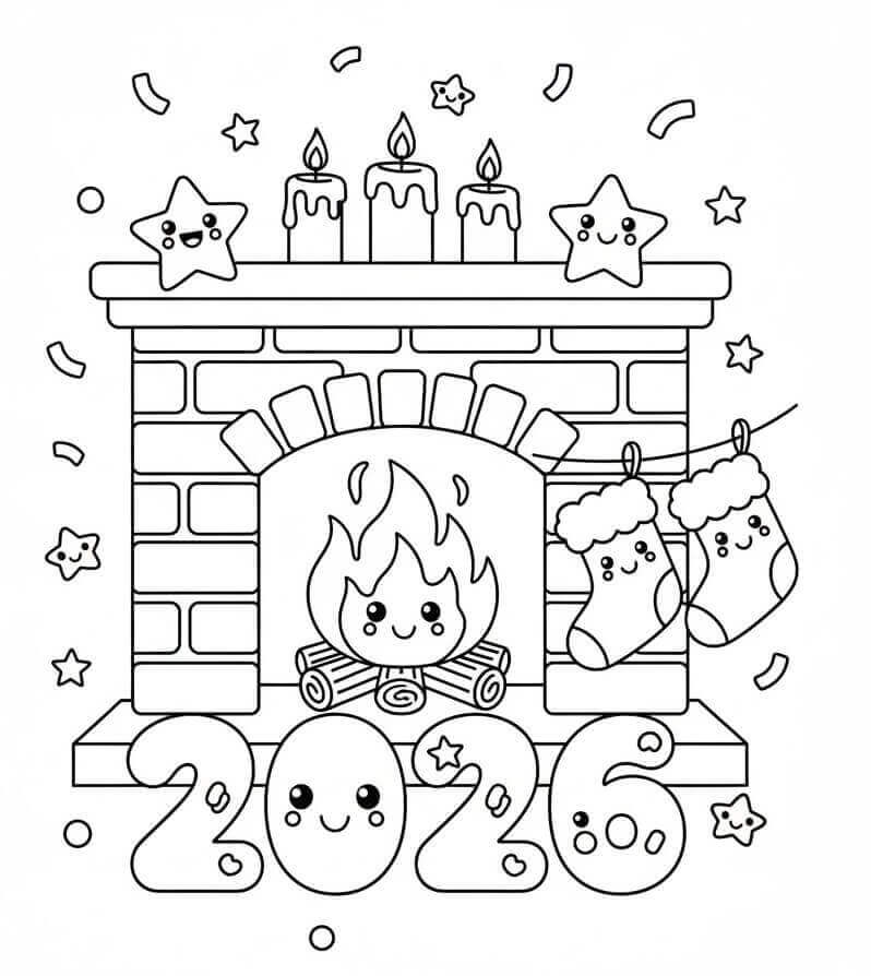 Desenho de Feliz Ano Novo 2026 para imprimir