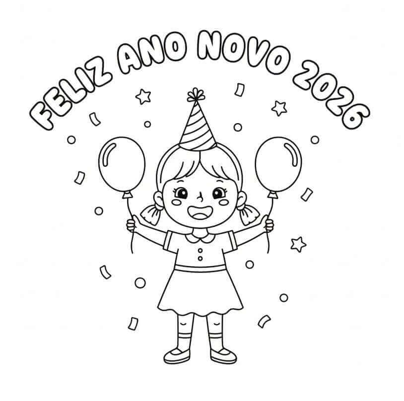 Desenho de Feliz Ano Novo 2026 para imprimir
