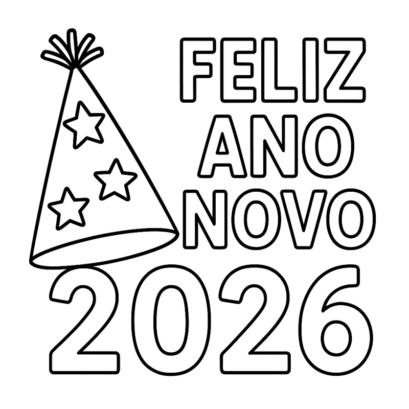 Feliz Ano Novo 2026 para Colorir e Imprimir