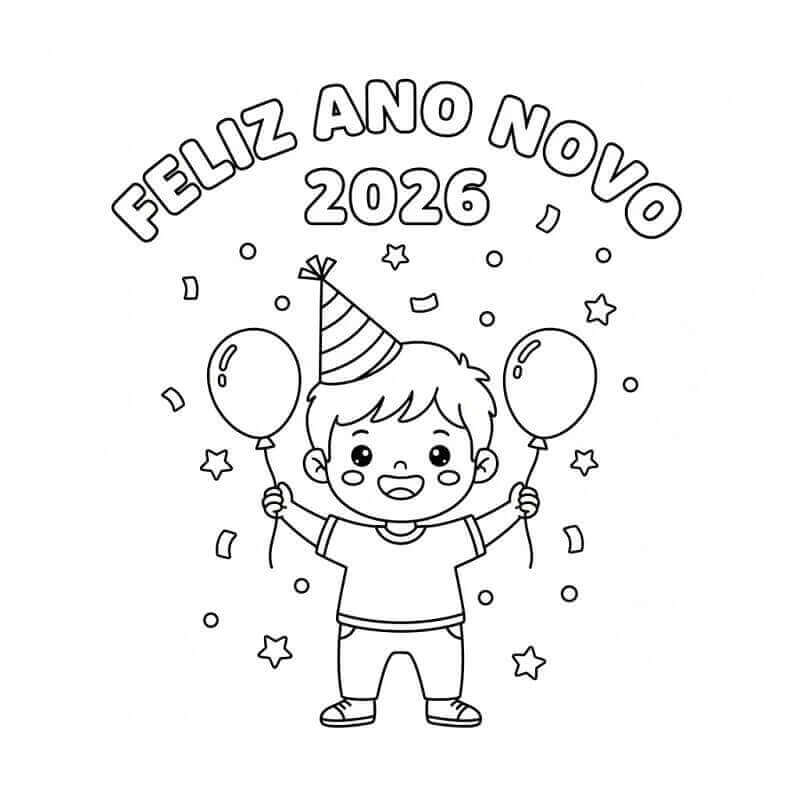 Desenho de Feliz Ano Novo 2026 para imprimir