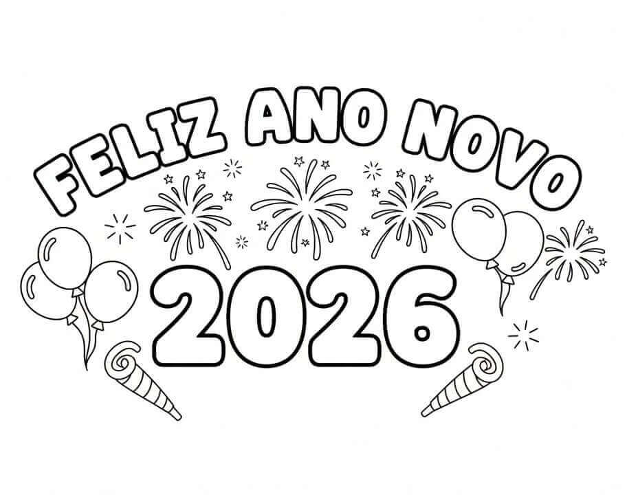 Desenho de Feliz Ano Novo 2026 para imprimir