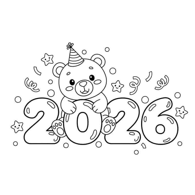 Desenho de Feliz Ano Novo 2026 para imprimir
