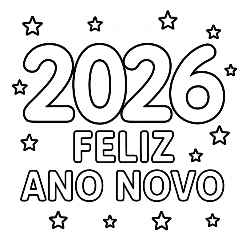 Desenho de Feliz Ano Novo 2026 para imprimir