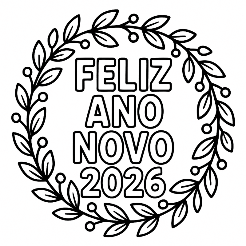 Desenho de Feliz Ano Novo 2026 para imprimir