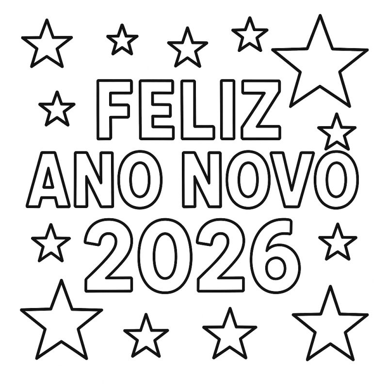 Desenho de Feliz Ano Novo 2026 para imprimir