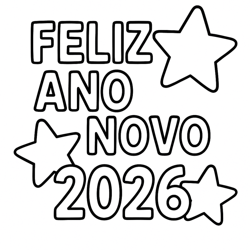 Desenho de Feliz Ano Novo 2026 para imprimir