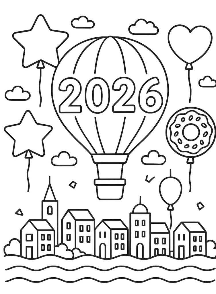 Desenho de Feliz Ano Novo 2026 para imprimir
