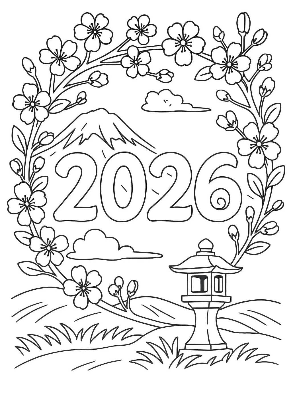 Desenho de Feliz Ano Novo 2026 para imprimir