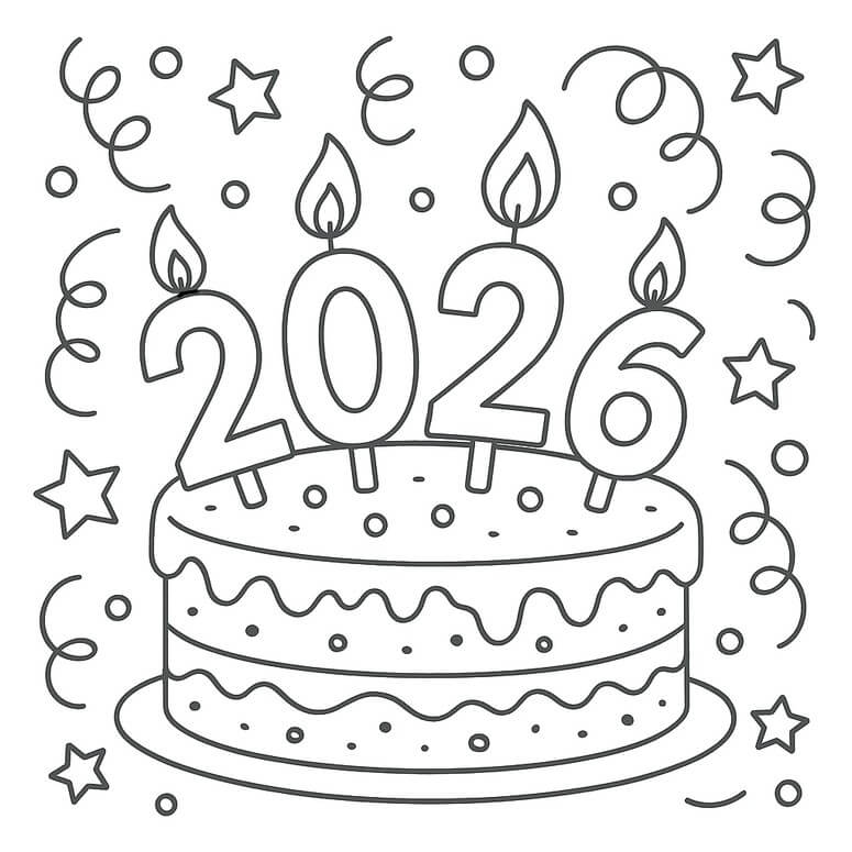 Desenho de Feliz Ano Novo 2026 para imprimir