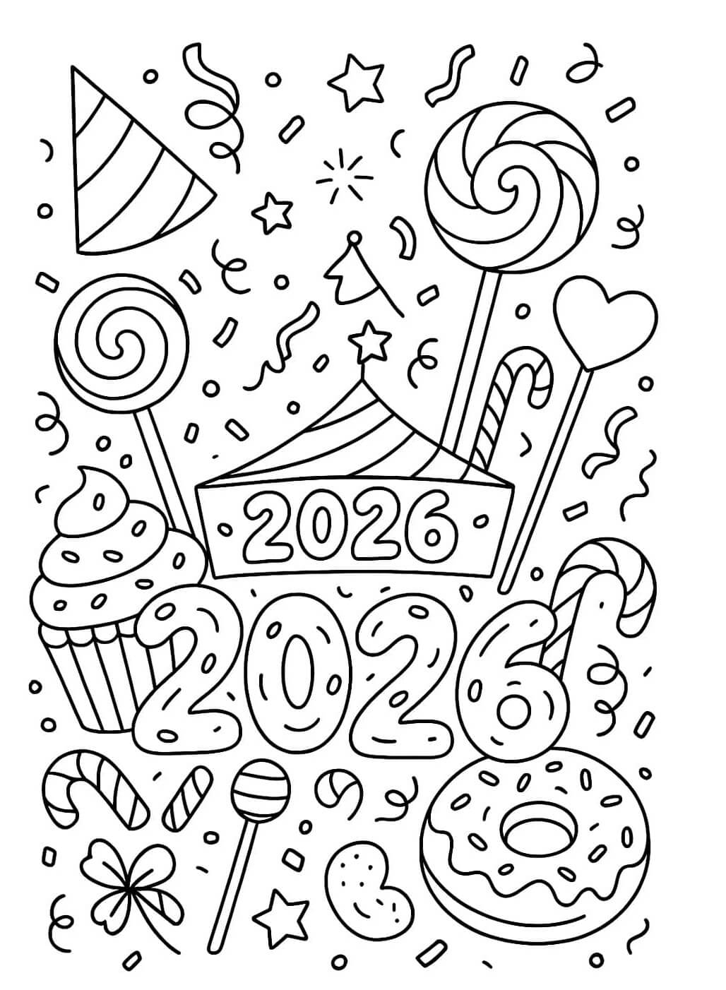 Desenho de Feliz Ano Novo 2026 para imprimir