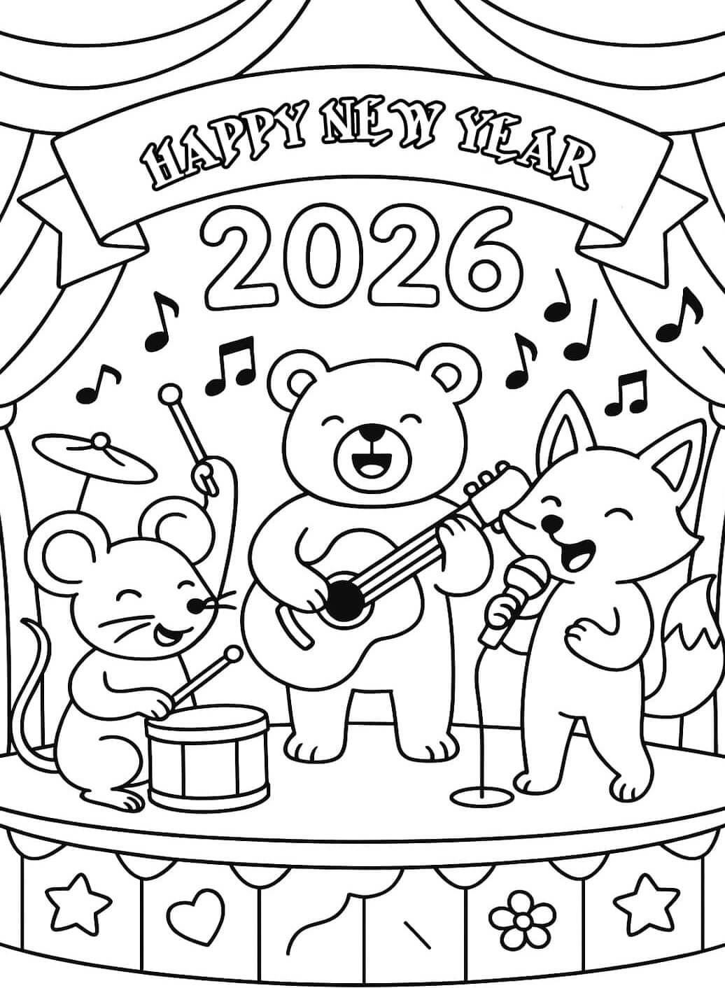 Desenho de Feliz Ano Novo 2026 para imprimir