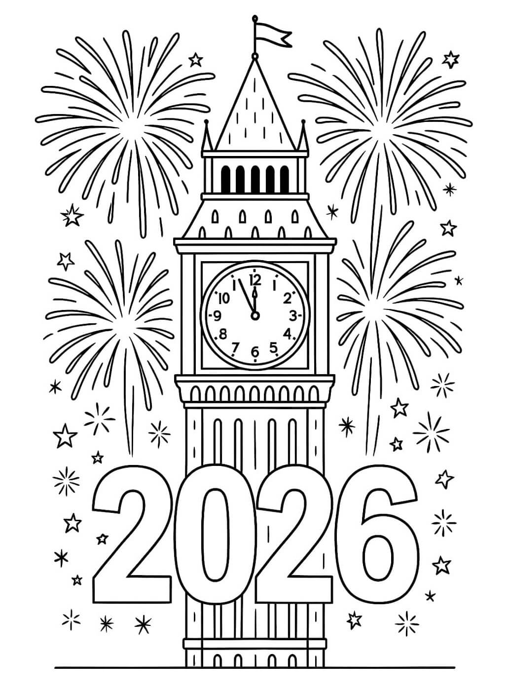 Desenho de Feliz Ano Novo 2026 para imprimir
