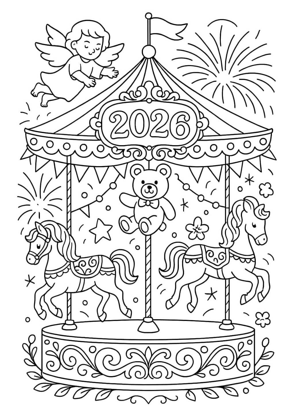 Desenho de Feliz Ano Novo 2026 para imprimir