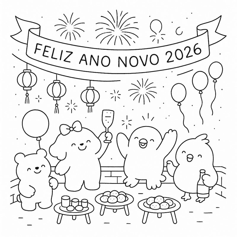 Desenho de Feliz Ano Novo 2026 para imprimir