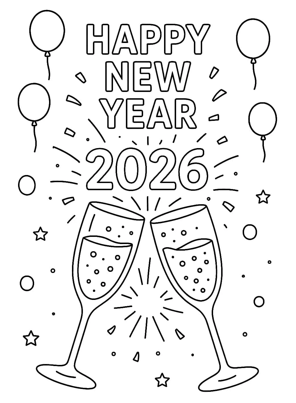 Desenho de Feliz Ano Novo 2026 para imprimir