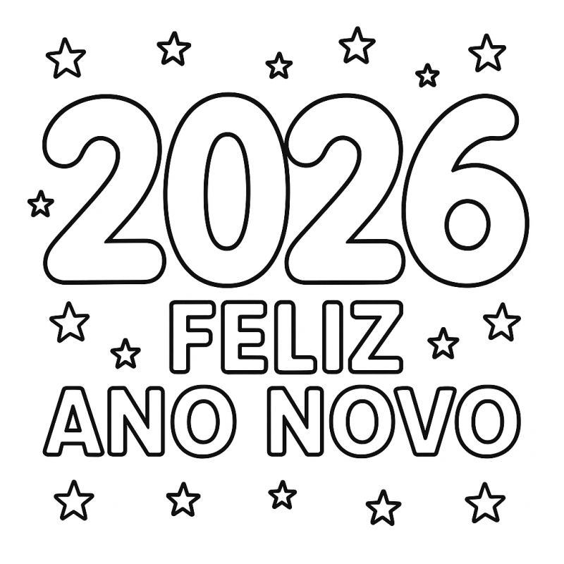 Desenho de Feliz Ano Novo 2026 para imprimir