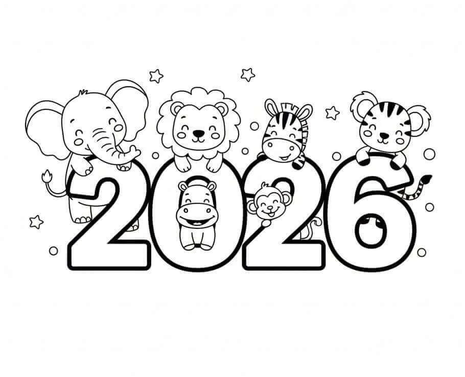 Desenho de Feliz Ano Novo 2026 para imprimir