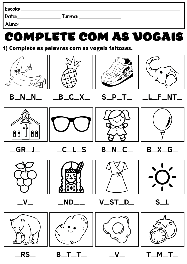 Desenho de Vogais para imprimir
