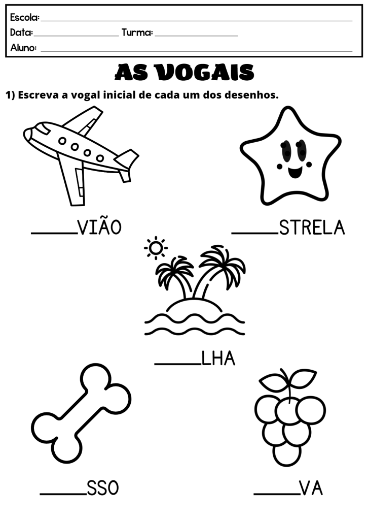 Desenho de Vogais para imprimir
