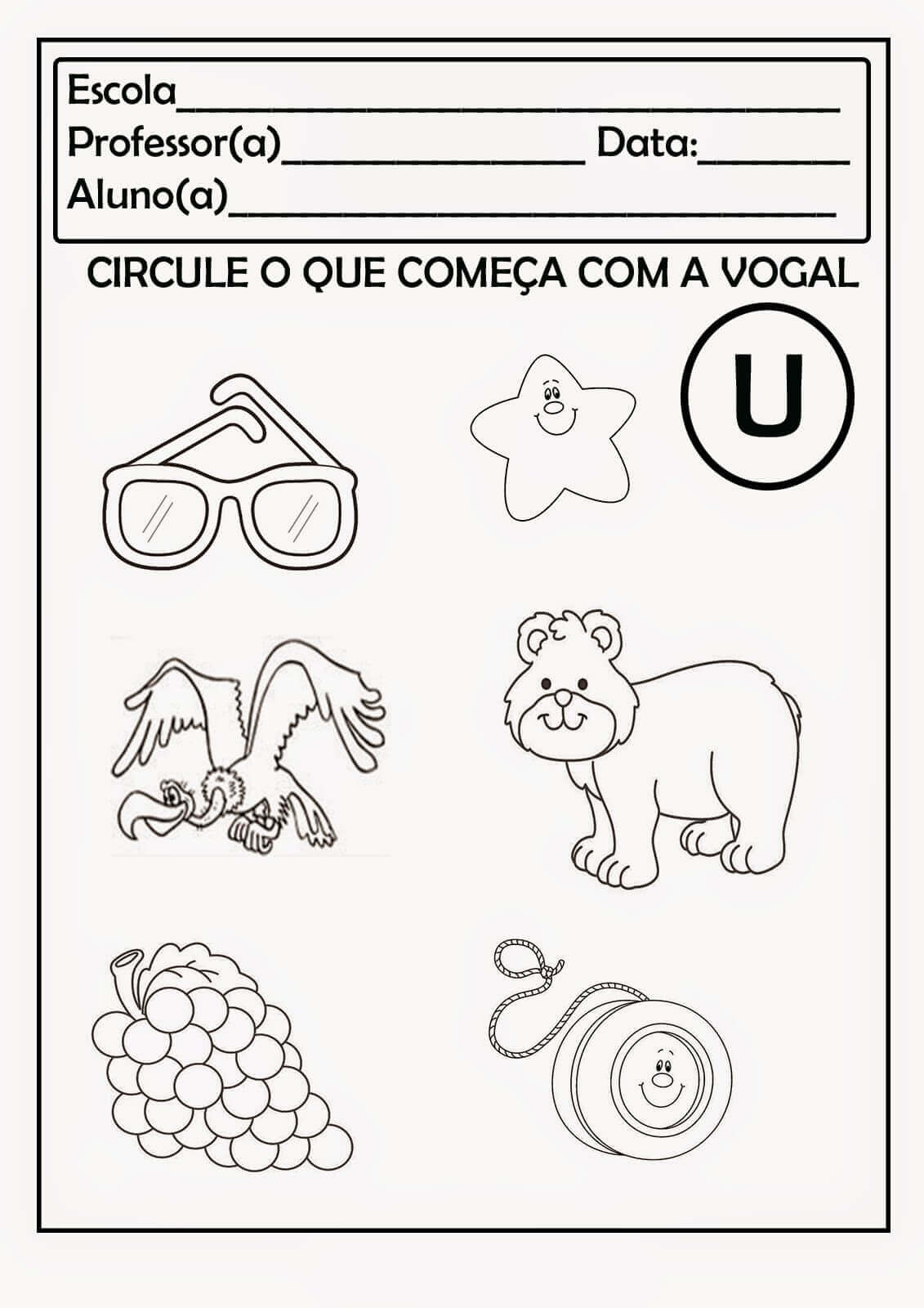 Desenho de Vogais para imprimir