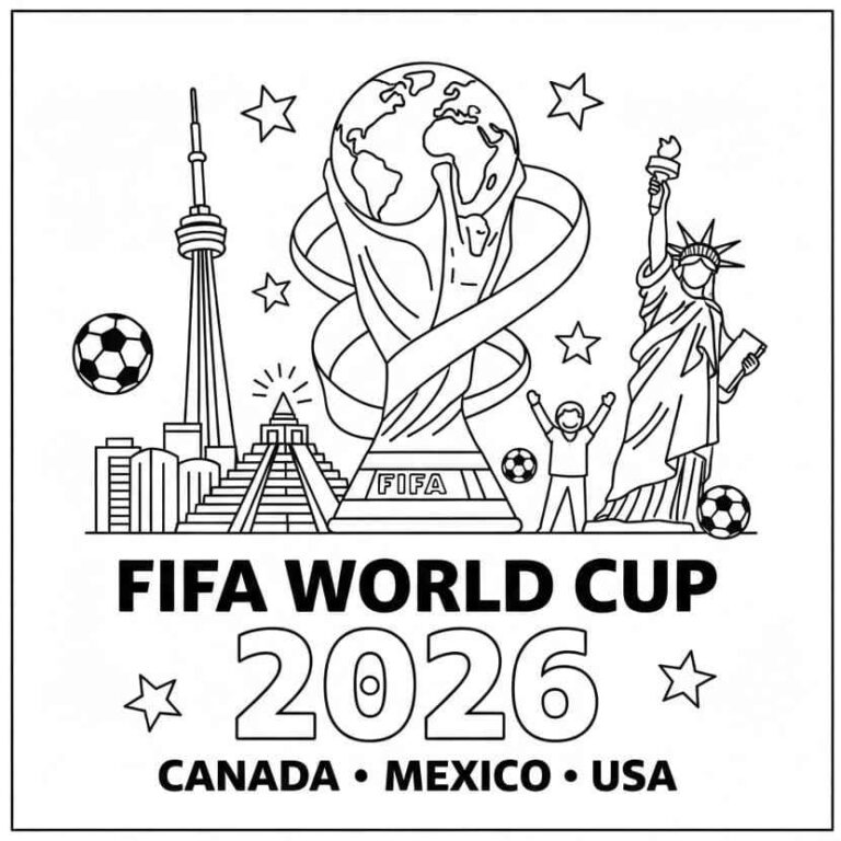 Desenho de Copa do Mundo da FIFA 2026 para imprimir